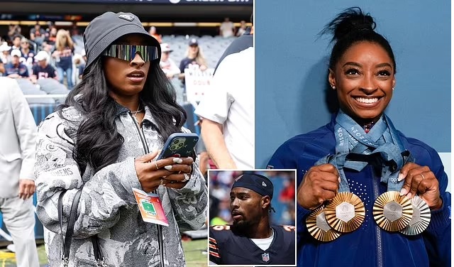 NFL fans claim Simone Biles 'should be STRIPPED of all her medals' for major wardrobe blunder as Olympic gymnast cheers on husband Jonathan Owens